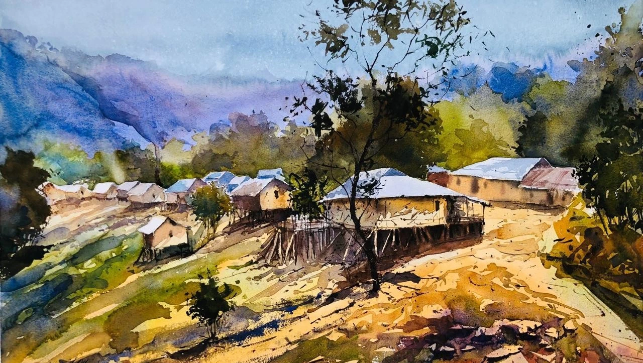 Bandarban — watercolour on paper by Jahidul Islam
