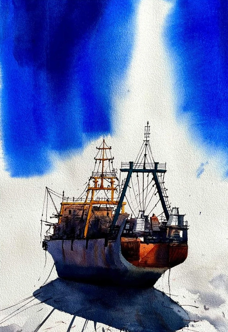 Mongla II — watercolour on paper by Jahidul Islam