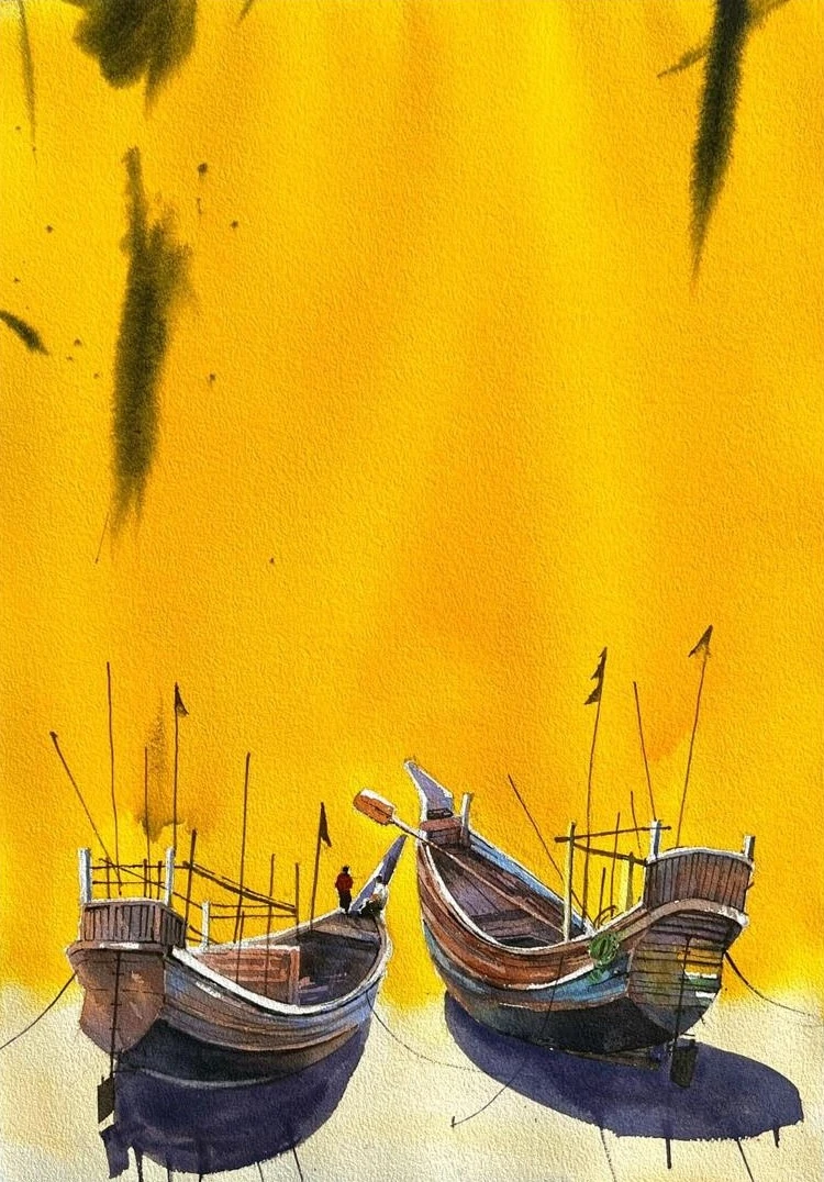 Shampan — watercolour on paper by Jahidul Islam