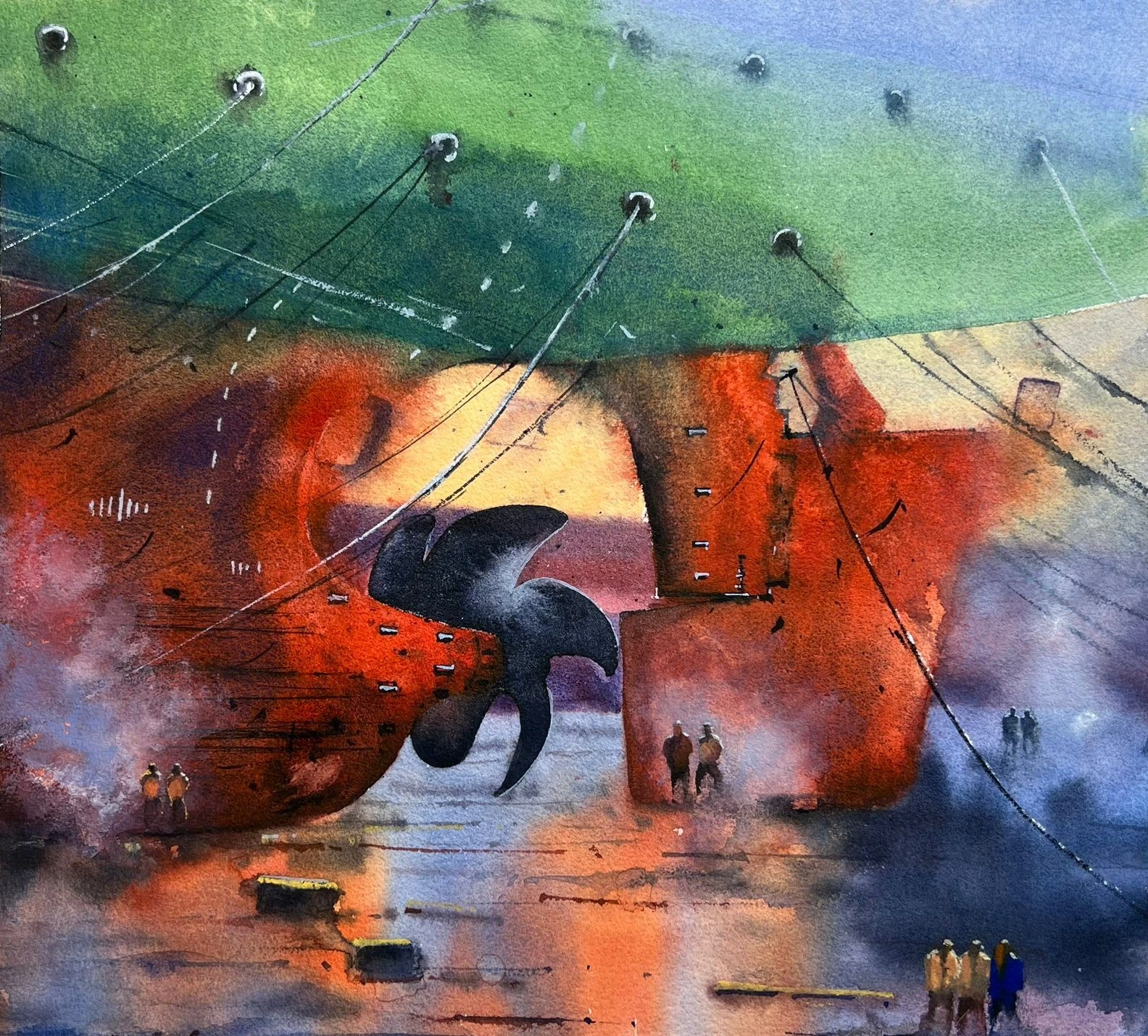 Ship Breaking Yard II — watercolour on paper by Jahidul Islam